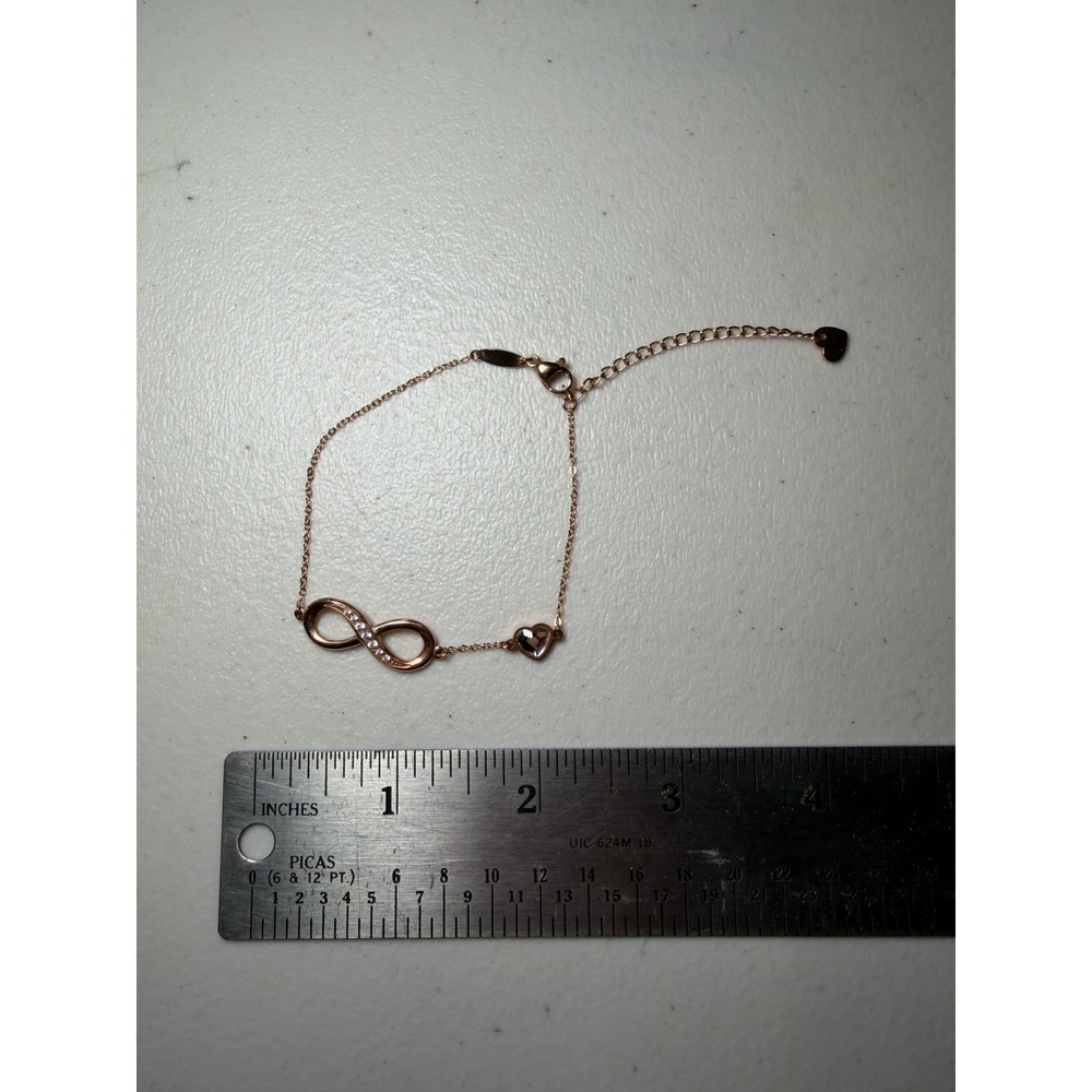 Rose Gold Infinity Heart Bracelet 316L Stainless Steel Crystal Accent Adjustable